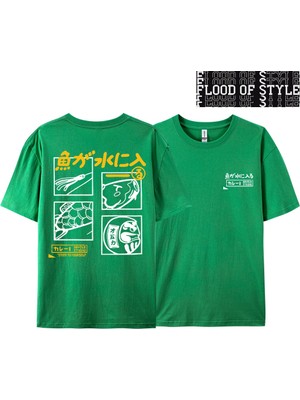 Tarz Sokak Japon Retro Moda Balık T-Shirt Erkek Kadın Kısa Kollu Boy Gevşek Bf Tarzı Çift Öğrenci Yarım