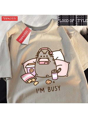 Tarz Sokak Üzgünüm Ben Meşgul Kedi Kulaklıklar ile Oyun Oynarken Adam T Shirt Yüksek Kalite Marka Giyim