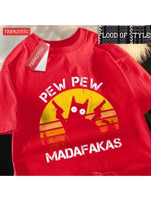 Tarz Sokak Pew Pew Madafakas Kedi ile Iki Silah T-Shirt Adam Sokak Yaz Kısa Kollu Harajuku Pamuk Tshirt