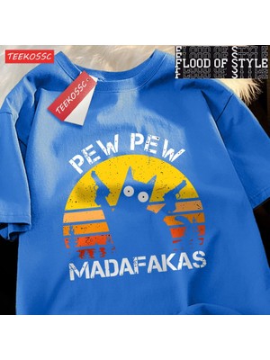 Tarz Sokak Pew Pew Madafakas Kedi ile Iki Silah T-Shirt Adam Sokak Yaz Kısa Kollu Harajuku Pamuk Tshirt