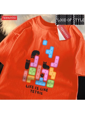 Tarz Sokak Blok Siyah Kedi Sevimli Küçük Catmale T-Shirt Grafik Pamuklu Tişörtler Yüksek Kaliteli Serin