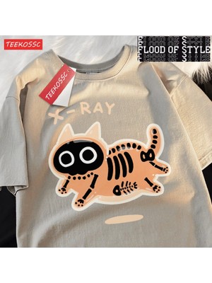 Tarz Sokak Kabarcık Kedi Renkli Catprintingerkek T-Shirt Karikatür Spor T Shirt Popüler Hip Hop T-Shirt