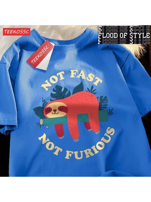 Tarz Sokak Hızlı Değil Öfkeli Sevimli Tembellik Erkek T Shirt Hip Hop Crewneck Kısa Kollu Yaz Pamuklu Üs