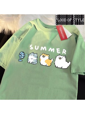 Tarz Sokak Kediler ve Köpekler Üfleme Fanlar Baskı T Shirt Erkekler Kadınlar Sevimli Crewneck Giysi Gevş