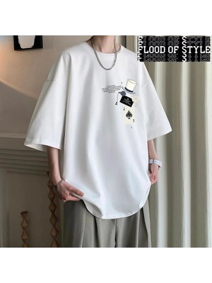 Tarz Sokak Erkek Pamuklu T-Shirt Beyaz 5xl Moda Erkek Boy T Shirt Komik Baskı Yaz Gündelik Giyim Tee Göm