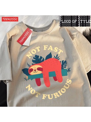 Tarz Sokak Hızlı Değil Öfkeli Sevimli Tembellik Erkek T Shirt Hip Hop Crewneck Kısa Kollu Yaz Pamuklu Üs