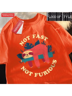 Tarz Sokak Hızlı Değil Öfkeli Sevimli Tembellik Erkek T Shirt Hip Hop Crewneck Kısa Kollu Yaz Pamuklu Üs