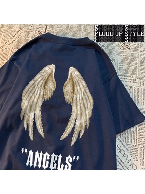 Tarz Sokak Melek Büyük Kanatları Bir Çift Beyaz Desen Erkek T-Shirt Hip Hop Nefes Tee Giysi Moda Kalite