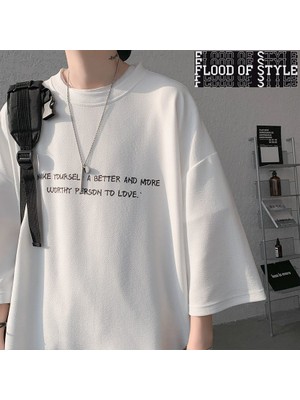 Tarz Sokak 2023 Yaz Y2K Yüksek Sokak 3/4 Kollu T-Shirt Adam Yuvarlak Boyun Baskı Boy Yeni Gevşek Kişilik