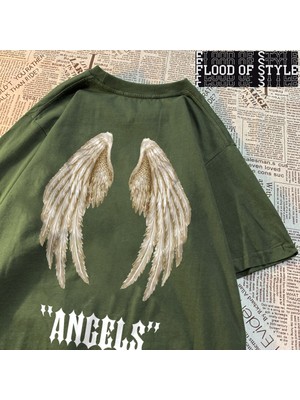 Tarz Sokak Melek Büyük Kanatları Bir Çift Beyaz Desen Erkek T-Shirt Hip Hop Nefes Tee Giysi Moda Kalite