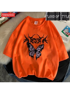 Tarz Sokak Mor Kelebek Mektup Grafik Printingt Gömlek Erkekler's Chic Desen T-Shirt Tasarım Harajuku Tee