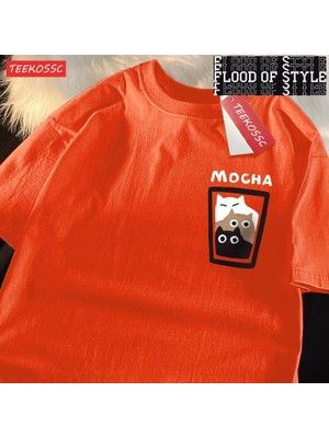 Tarz Sokak Mocha Latte Çift Kıyafeti Kedi Kahve Çift Erkek T-Shirt Grafik Serin Tee Gömlek Yüksek Kalite