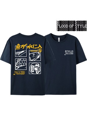 Tarz Sokak Japon Retro Moda Balık T-Shirt Erkek Kadın Kısa Kollu Boy Gevşek Bf Tarzı Çift Öğrenci Yarım