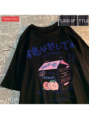 Tarz Sokak Şeftali Aromalı Içecek Printingman Tee Gömlek Uydurma Hip Hop Tshirt Eğlence Moda Tees Zevk G