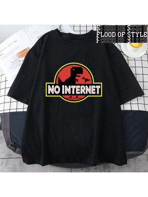 Tarz Sokak Karikatür Dinozor Tee Gömlek Baskılı Hiçbir Internet T Shirt Erkekler Dino Tshirt Sokak Haraj