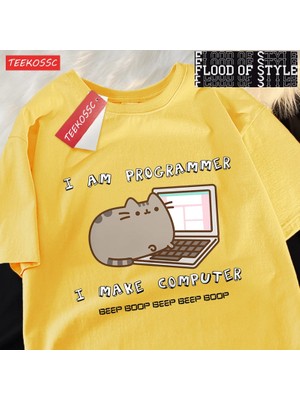 Tarz Sokak Ben Programcı Ben Yapmak Bilgisayar Erkek T Shirt Yaz Pamuk T-Shirt Boy Gevşek Kısa Kollu Cre