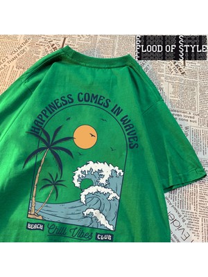 Tarz Sokak Mutluluk Dalgalar Içinde Gelir Baskı Erkek Kadın Giyim Moda Gevşek Üstleri Yaratıcılık Rahat