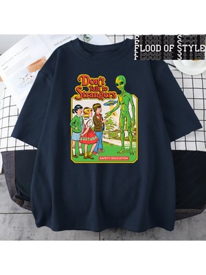 Tarz Sokak Korku Komik Serisi Yabancılarla Konuşmayın Güvenlik Eğitimi Erkekler T Shirt Moda Pamuk Gömle