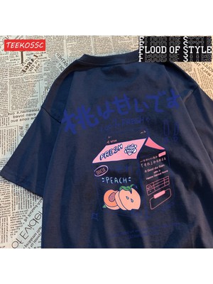 Tarz Sokak Şeftali Aromalı Içecek Printingman Tee Gömlek Uydurma Hip Hop Tshirt Eğlence Moda Tees Zevk G