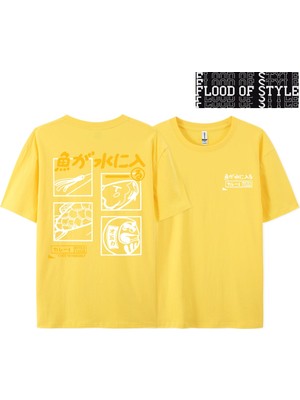 Tarz Sokak Japon Retro Moda Balık T-Shirt Erkek Kadın Kısa Kollu Boy Gevşek Bf Tarzı Çift Öğrenci Yarım