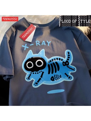 Tarz Sokak Kabarcık Kedi Renkli Catprintingerkek T-Shirt Karikatür Spor T Shirt Popüler Hip Hop T-Shirt