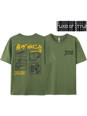 Tarz Sokak Japon Retro Moda Balık T-Shirt Erkek Kadın Kısa Kollu Boy Gevşek Bf Tarzı Çift Öğrenci Yarım