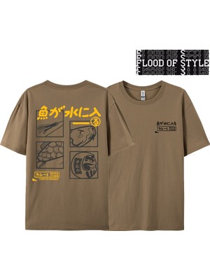 Tarz Sokak Japon Retro Moda Balık T-Shirt Erkek Kadın Kısa Kollu Boy Gevşek Bf Tarzı Çift Öğrenci Yarım