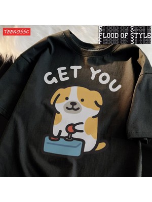 Tarz Sokak Alıcı Bebekler Kediler ve Dogsprint Mans T-Shirt Uydurma Boy T-Shirt Eğlence Yumuşak Tshirt Z