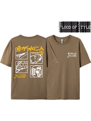 Tarz Sokak Japon Retro Moda Balık T-Shirt Erkek Kadın Kısa Kollu Boy Gevşek Bf Tarzı Çift Öğrenci Yarım