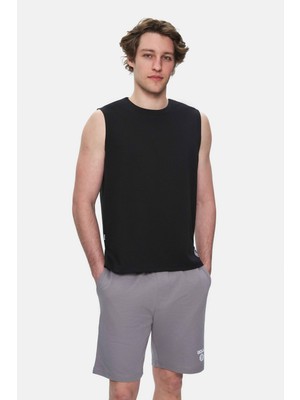 Ucla BODHI Siyah Bisiklet Yaka Sıfır Kol Baskılı Modal Kumaş Oversize Erkek Tshirt