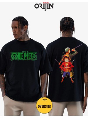 Tarz Sokak One Piece Monkey D. Luffy Roronoa Zoro Ön Arka Baskılı Unisex Oversize