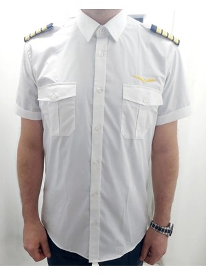 Apoletli Tk Logo Nakışlı Pilot Kısa Kol Gömlek