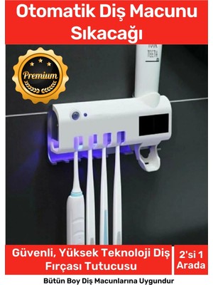 Deluxe USB Şarjlı Güneş Enerjili Otomatik Diş Macun Sıkacağı Sterilizatörlü 4 Adet Fırçalığı Tutucu