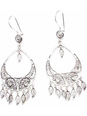 Nusret Takı Hilal Şeklinde 925 Ayar Gümüş Telkari Küpe