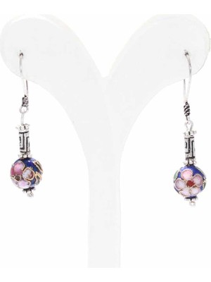 Nusret Takı Mineli Top 925 Ayar Gümüş  Telkari Küpe