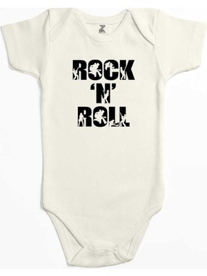 Z zepplin Black Rock 'n' Roll Text Ekru Renk Bebek Body Zıbın