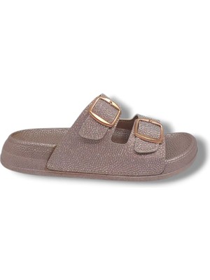 Pienn 20061 Kadın Bronz Pırıltılı Tokalı Günlük Kullanım Terlik