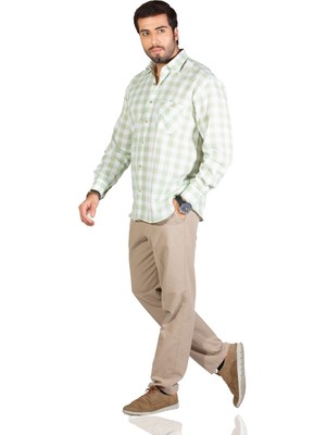 Eliş Şile Bezi Uzun Kol Şile Bezi Tek Cepli Erkek Gömlek Yeşil Ekose