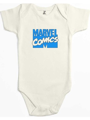 Z zepplin Marvel Comics Blue Logo Ekru Renk Bebek Body Zıbın