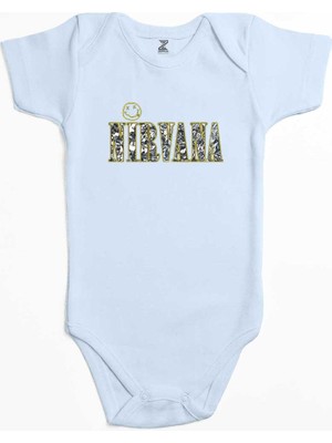 Z zepplin Nirvana Logo ve Yazı Mavi Renk Bebek Body Zıbın