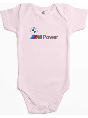 Z zepplin Bmw Logo M Power Yazı Pembe Renk Bebek Body Zıbın