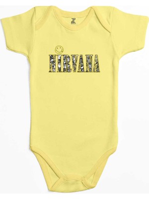 Z zepplin Nirvana Logo ve Yazı Sarı Renk Bebek Body Zıbın