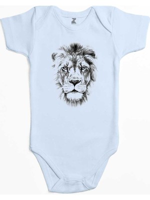 Z zepplin Lion Face Mavi Renk Bebek Body Zıbın
