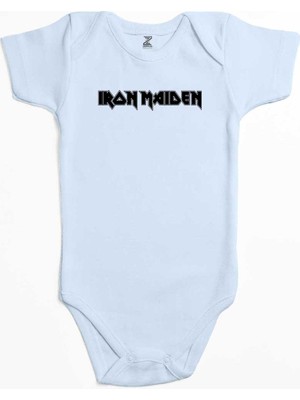 Z zepplin Iron Maiden Black Text Mavi Renk Bebek Body Zıbın