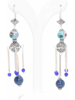 Nusret Takı 925 Ayar Gümüş Delikli top ve Lapis Taşlı Telkari Küpe