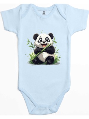 Obur Panda Mavi Renk Bebek Body Zıbın