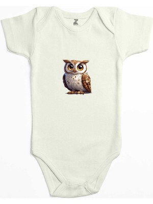 Baykuş Ekru Renk Bebek Body Zıbın