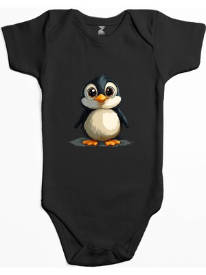Şirin Penguen Siyah Renk Bebek Body Zıbın