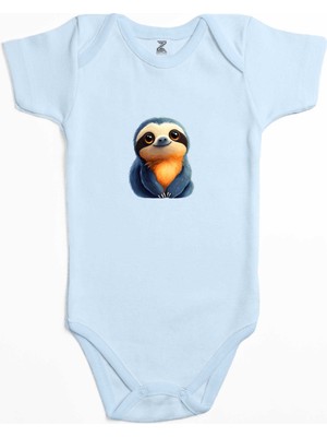 Şirin Tembel Hayvan Mavi Renk Bebek Body Zıbın