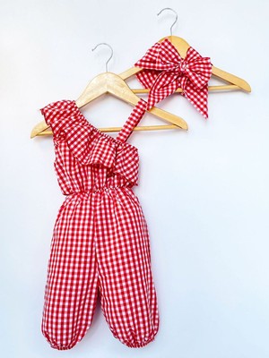 Kız Çocuk Askılı Tulum Bandana Takım